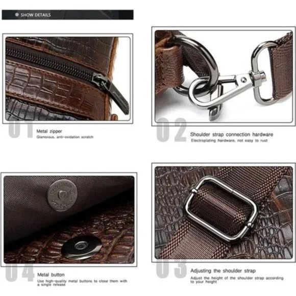 NEW LEATHER Messenger Sling Crossbody Shoulder Bag for Men Brown-3 - Picture 3 of 7